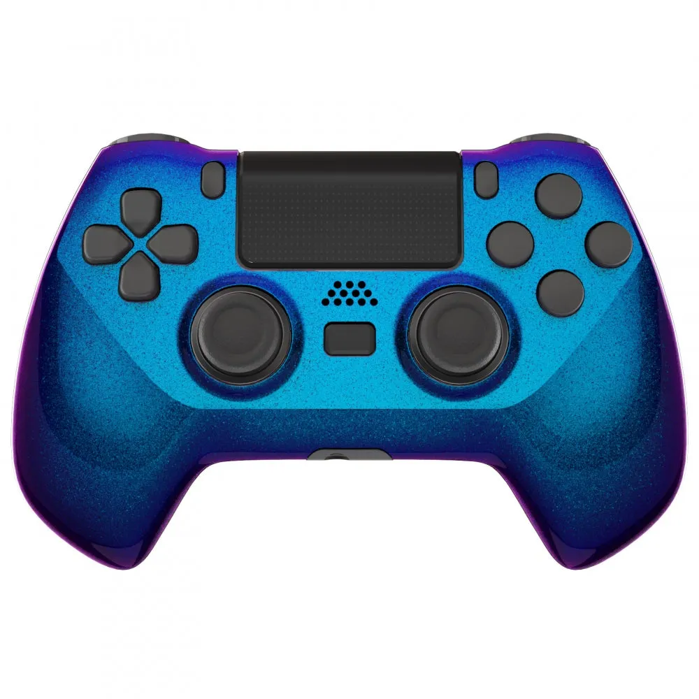 eXtremeRate Chameleon Purple Blue DECADE Tournament Controller (DTC) Upgrade Kit for PS4 Controller JDM-040/050/055, Upgrade Board & Ergonomic Shell & Back Buttons & Trigger Stops - Controller NOT Included - P4MG004
