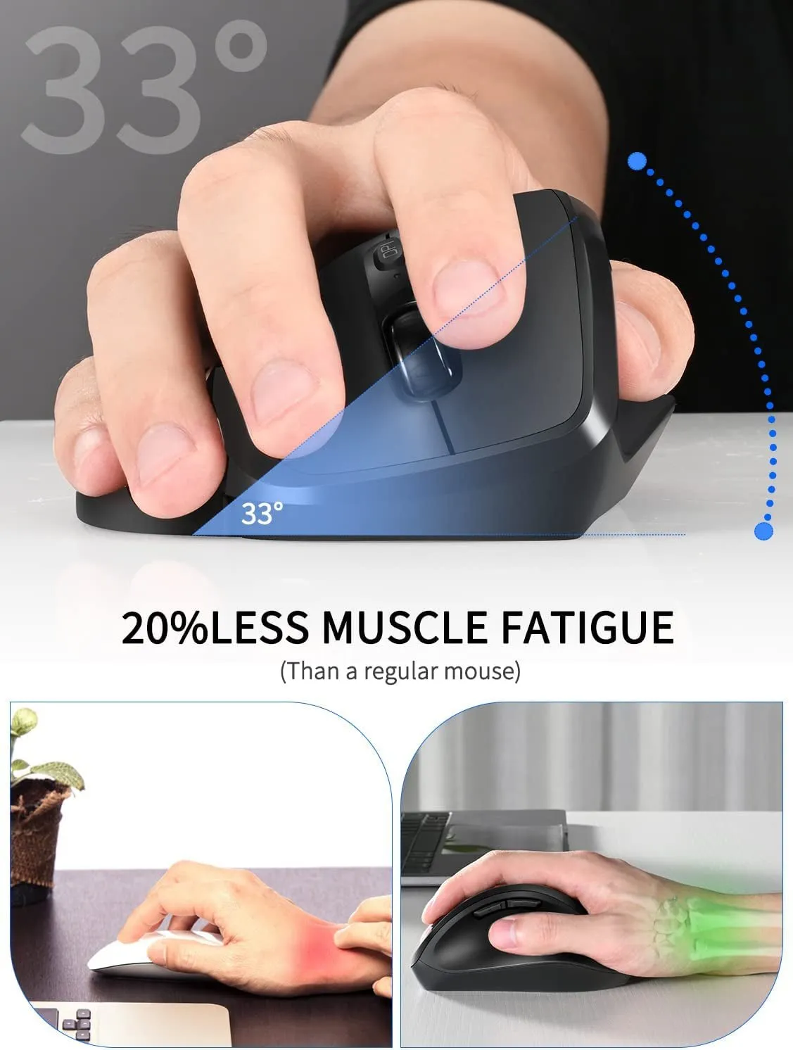 Newtral Ergonomic Mouse,Unique 33 Degree Vertical Wireless Mouse - 2.4Ghz Optical Vertical Mice : 3 Adjustable DPI 800/1200/1600 Levels, for Laptop, PC, Computer,Notebook Etc, Right Hand( Medium)