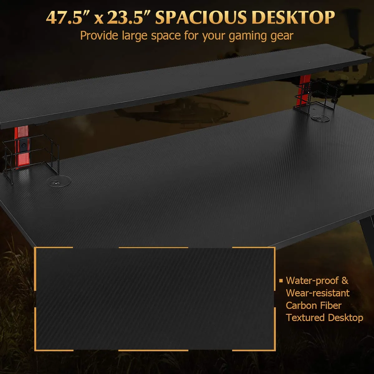 Tangkula Gaming Desk, Professional Gamer Workstation with Cup Holder, Headphone Hook, Handle Rack