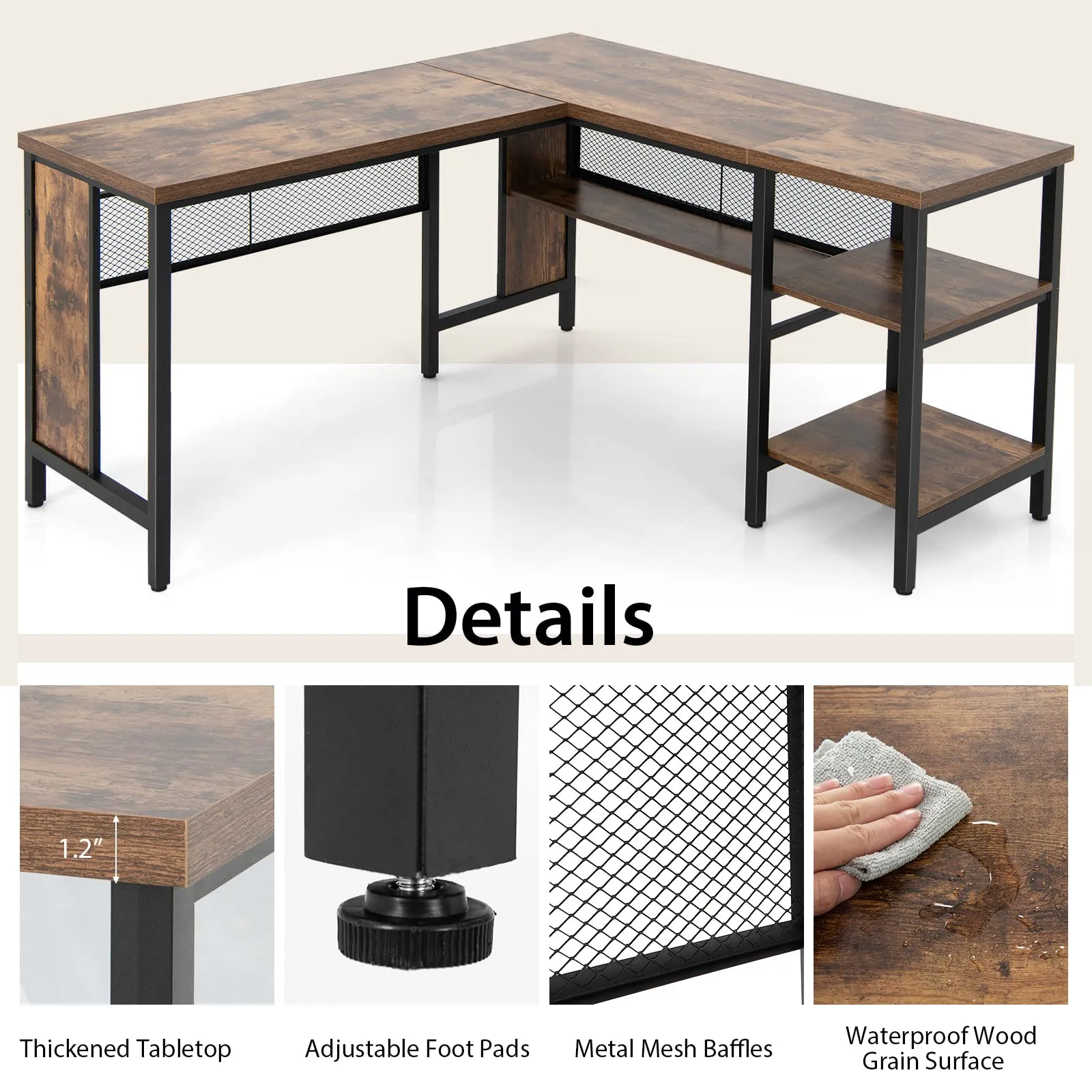 Tangkula L-shaped Office Desk, 59 Inch Large Corner Desk